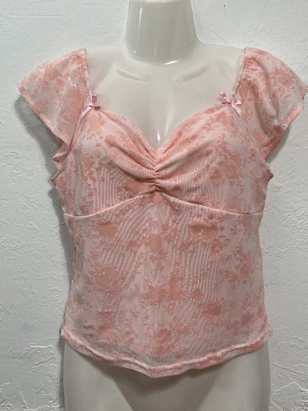 NWT Free for All Y2K Velvet Burnout Babydoll Top Fairy Mesh Pink Milkmaid M